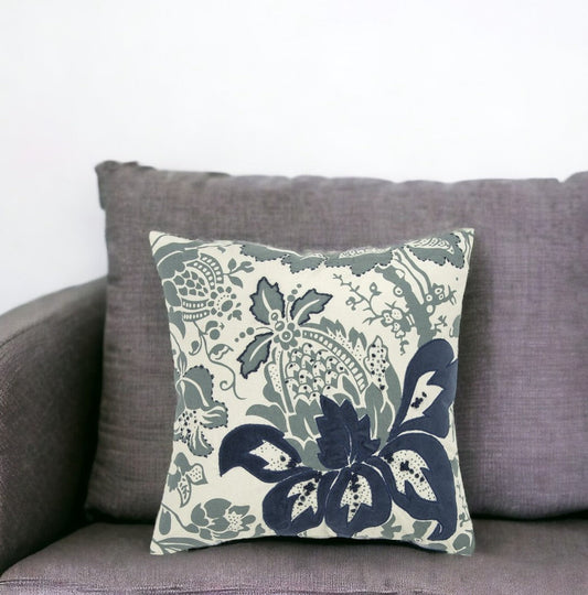 18" Blue and Ivory Cotton Throw Pillow 6.25" (L) x 18.0" (W) x 18.0" (H) FurniFindUSA
