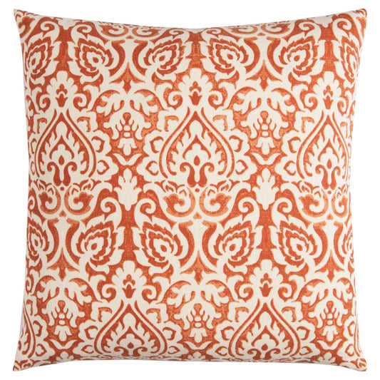 22" Orange and White Damask Cotton Throw Pillow FurniFindUSA