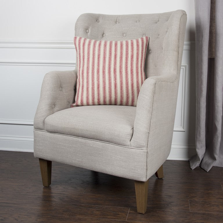 20" Red and Natural Ticking Stripe Cotton Throw Pillow FurniFindUSA