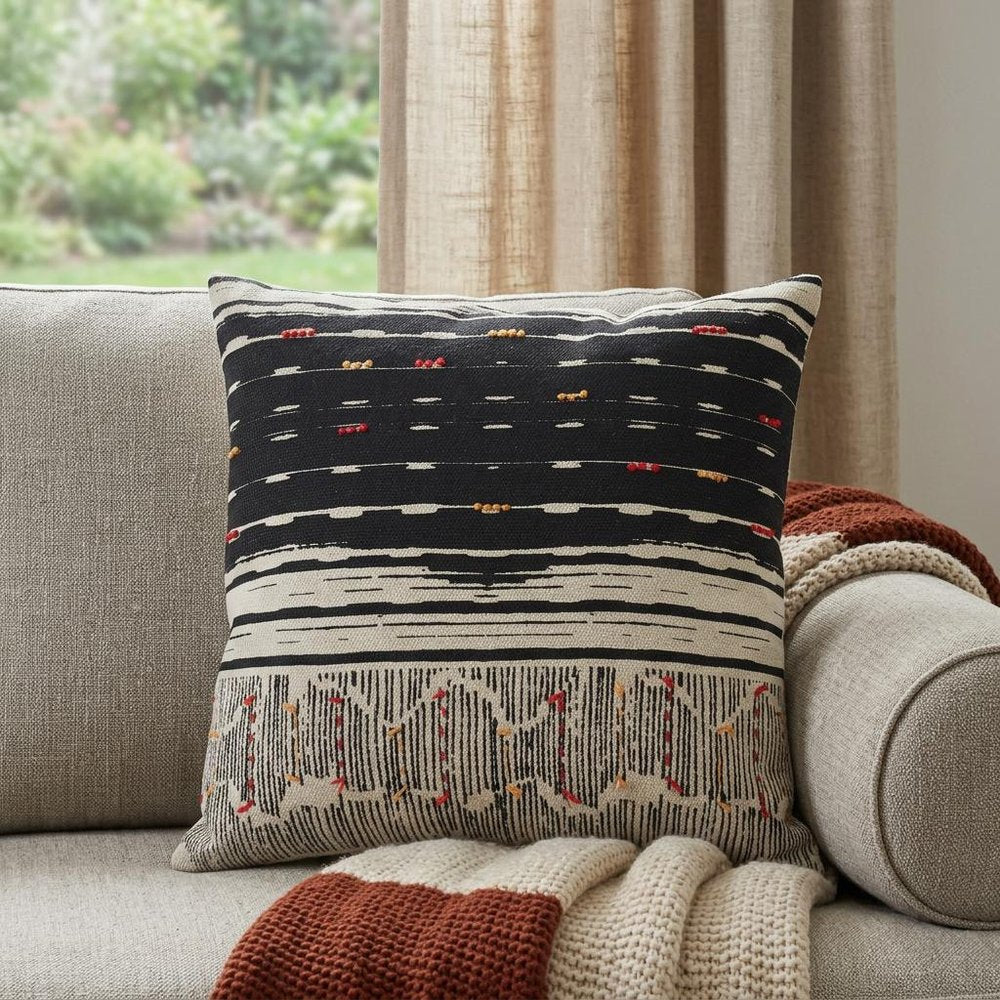 22" Black And White Striped Cotton Throw Pillow HomeRoots