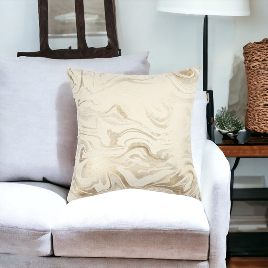 20" X 20" Gold and Ivory Swirl Cotton Zippered Pillow FurniFindUSA