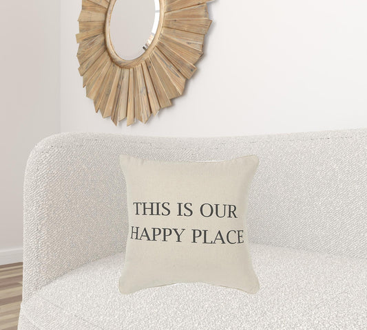 Gray Taupe Canvas Happy Place Throw Pillow FurniFindUSA