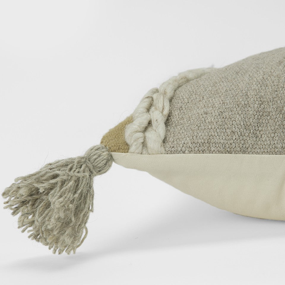 Beige Brown Braided Stripe Lumbar Pillow FurniFindUSA