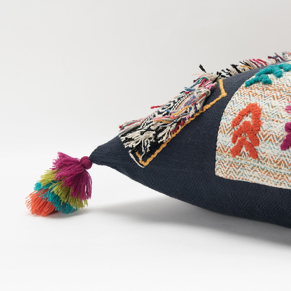Navy Tribal Motifs Embroidered Throw Pillow FurniFindUSA
