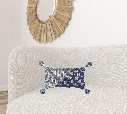 14 X 26 Blue And Gray Zippered 100% Cotton Throw Pillow FurniFindUSA