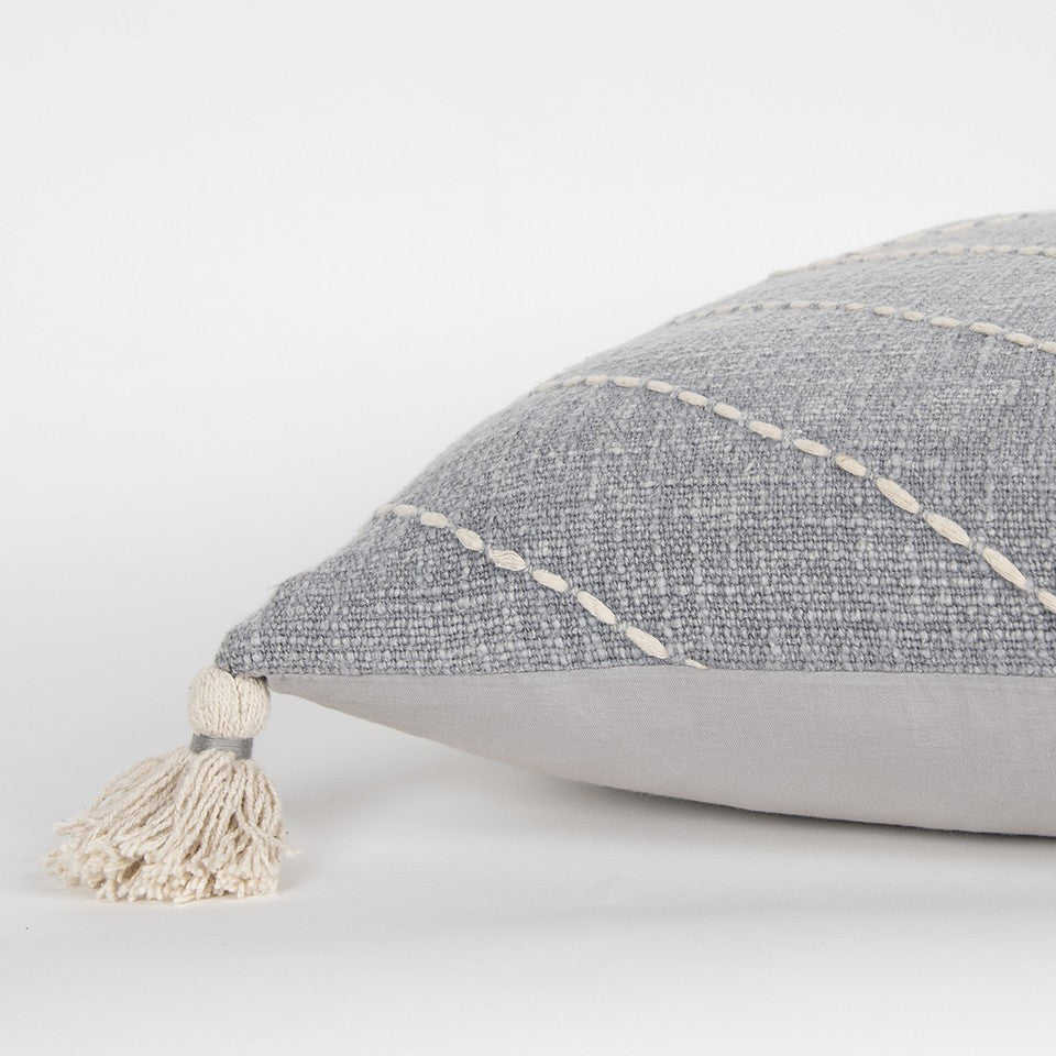 Gray White Diamond Kantha Stitched Throw Pillow FurniFindUSA