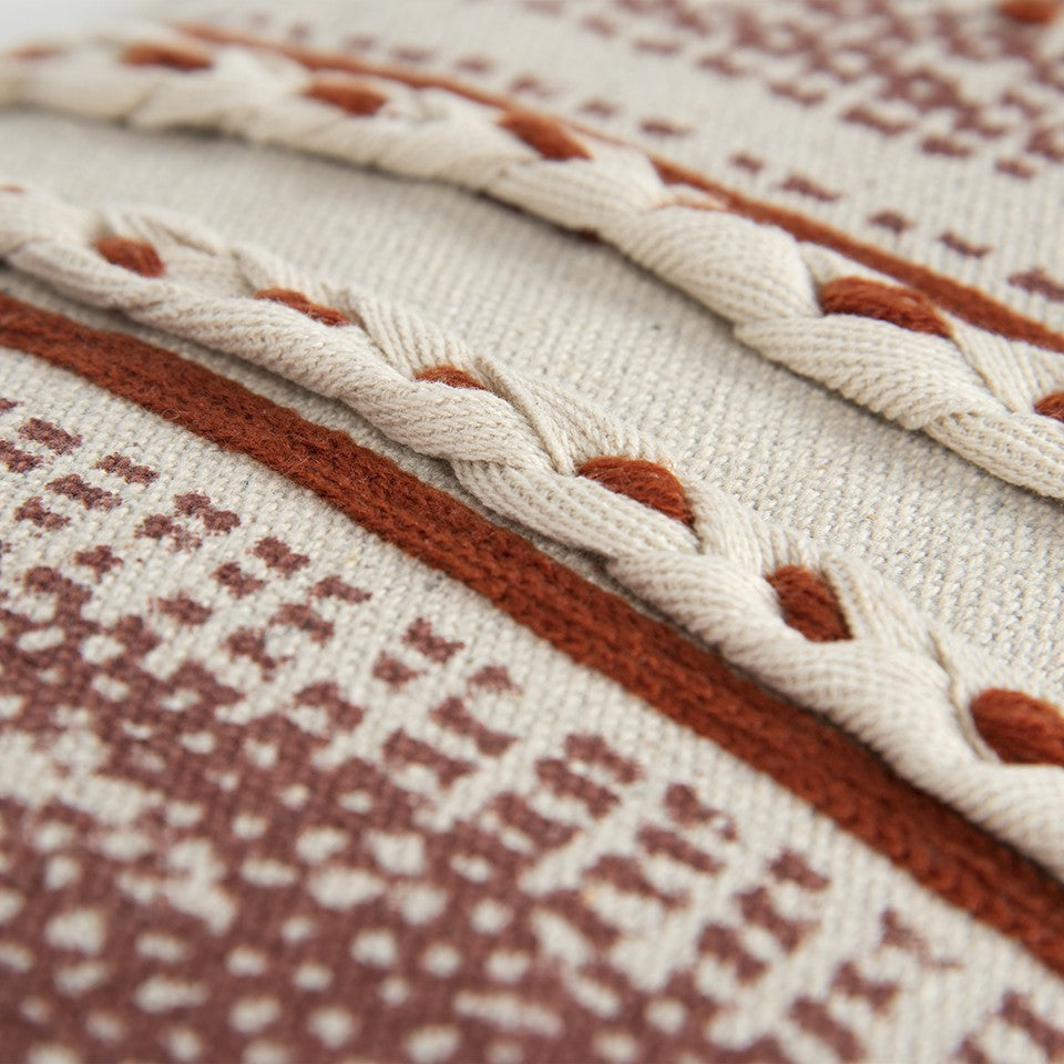 Brown Beige textural Bands Lumbar Pillow FurniFindUSA