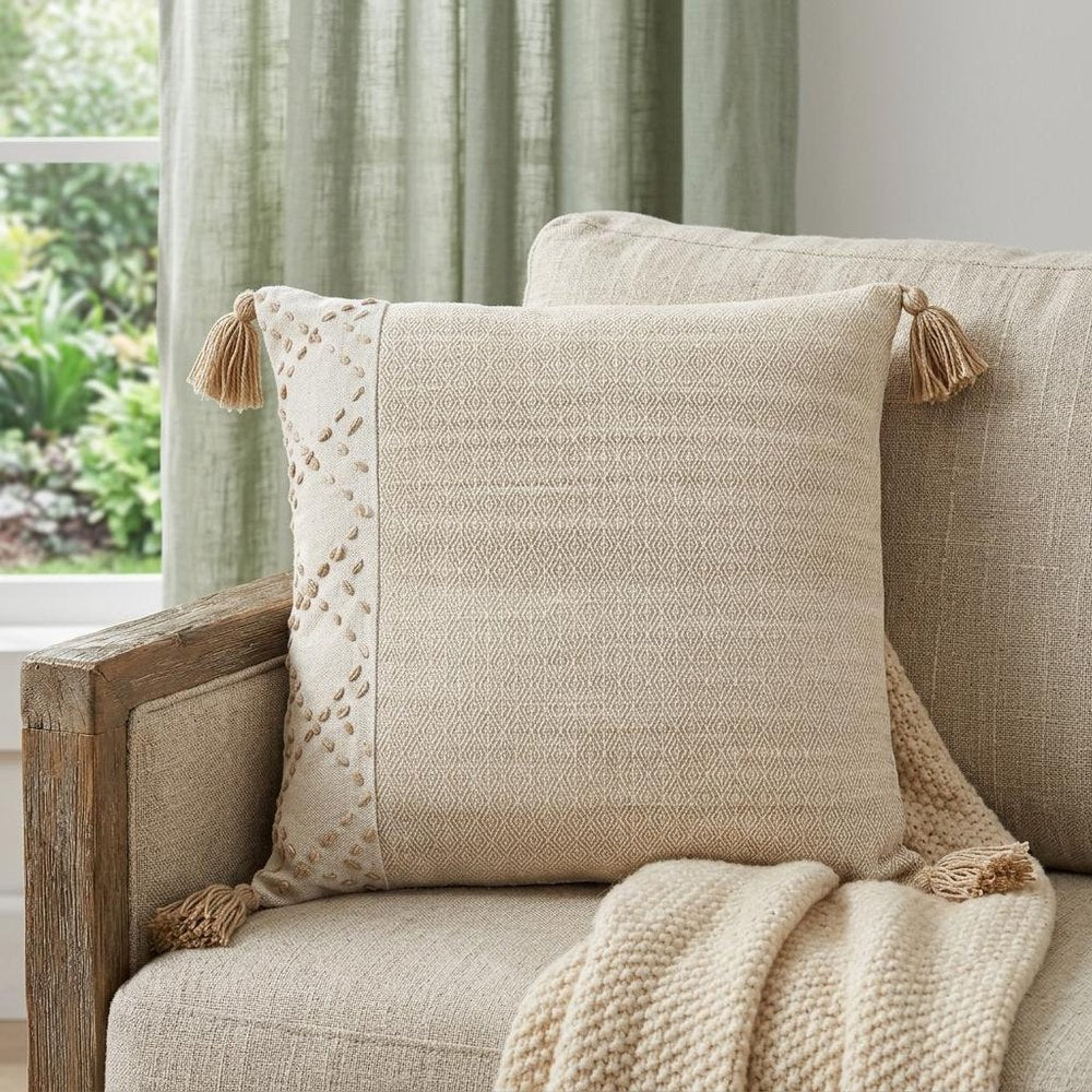 Ivory Blush Accent Stitch Color Block Throw Pillow HomeRoots