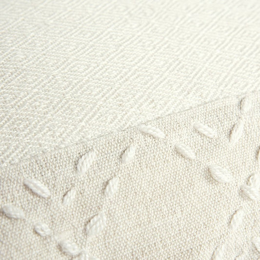 20" Ivory Herringbone Cotton Throw Pillow With Tassles