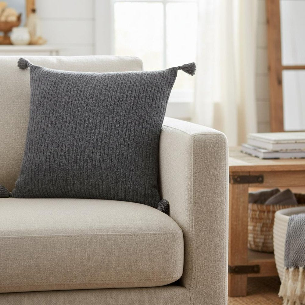 Black Solid Tonal Abstract Stripe Throw Pillow HomeRoots
