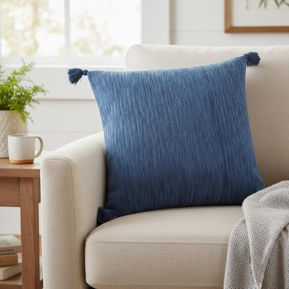 Navy Solid Tonal Abstract Stripe Throw Pillow HomeRoots