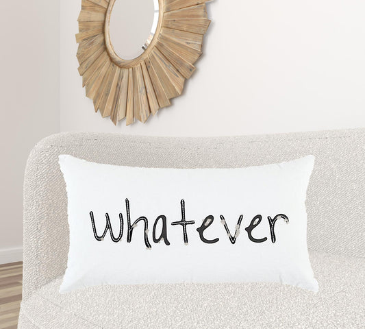 Black and White Whatever Embroidered Lumbar Pillow FurniFindUSA