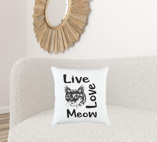 Black and White Live Love Meow Throw Pillow FurniFindUSA
