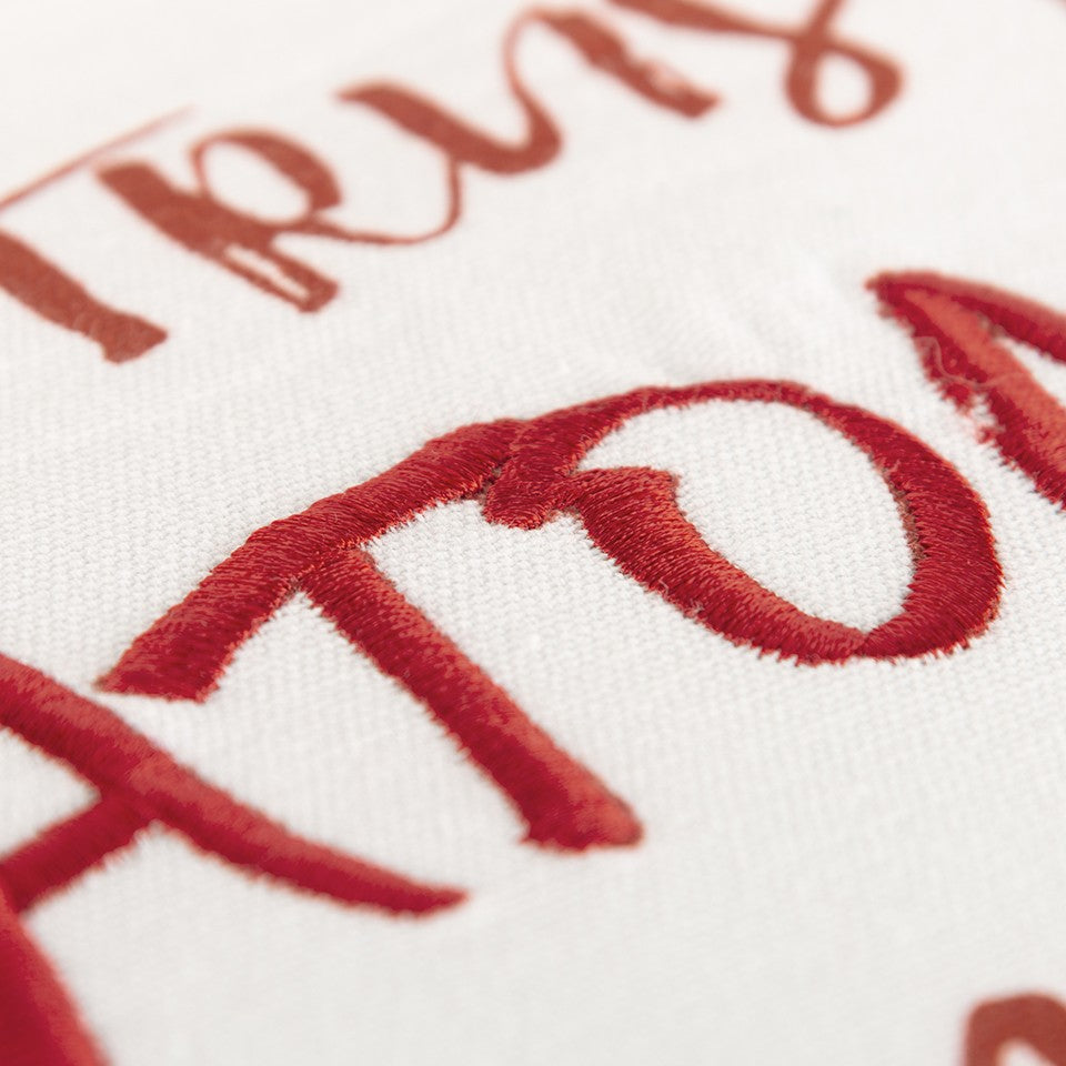 Red and White Never Trust An Atom Throw Pillow FurniFindUSA