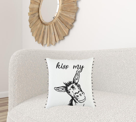 Black and White Humorous Donkey Throw Pillow FurniFindUSA
