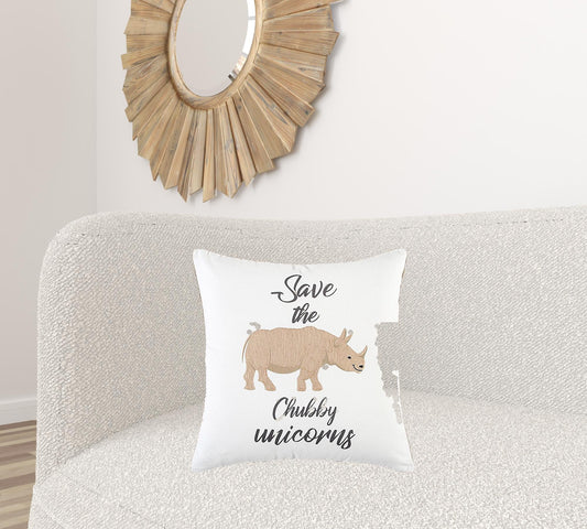 White Beige Chubby Unicorn Throw Pillow FurniFindUSA