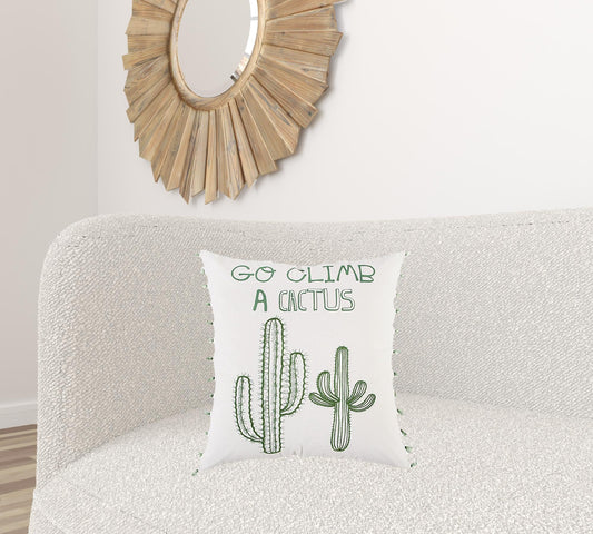 White Green Climb A Cactus Throw Pillow FurniFindUSA