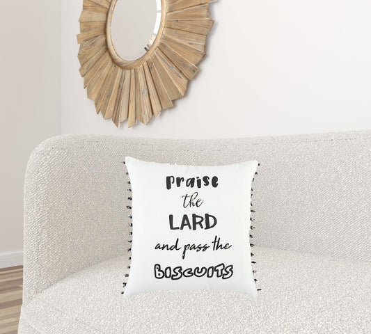 Black and White Praise The Lard Tasseled Throw Pillow FurniFindUSA