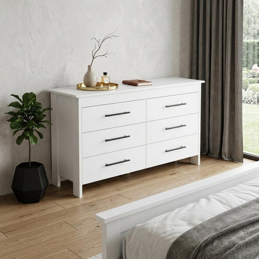 59" White Wood Six Drawer Double Dresser HomeRoots
