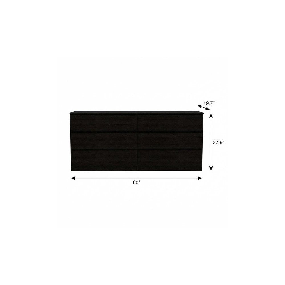 60" Black Six Drawer Double Dresser HomeRoots