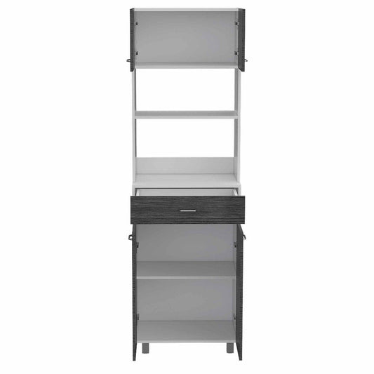 24" White and Gray Wood Flat Door Kitchen Cart With Storage HomeRoots