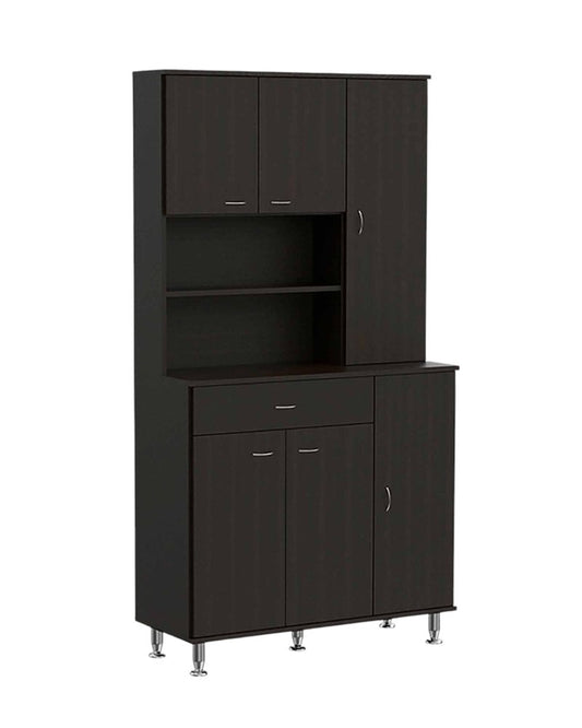 67" Black Wood Seven Door Pantry Or Storage Closet HomeRoots