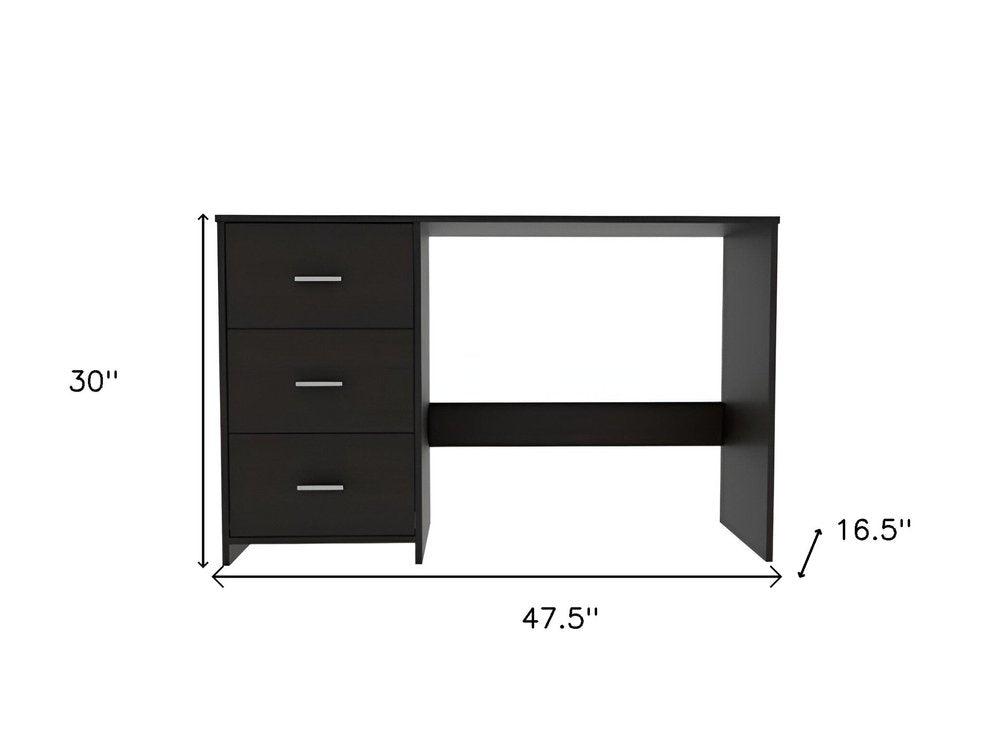 48" Black Computer Desk With Three Drawers HomeRoots