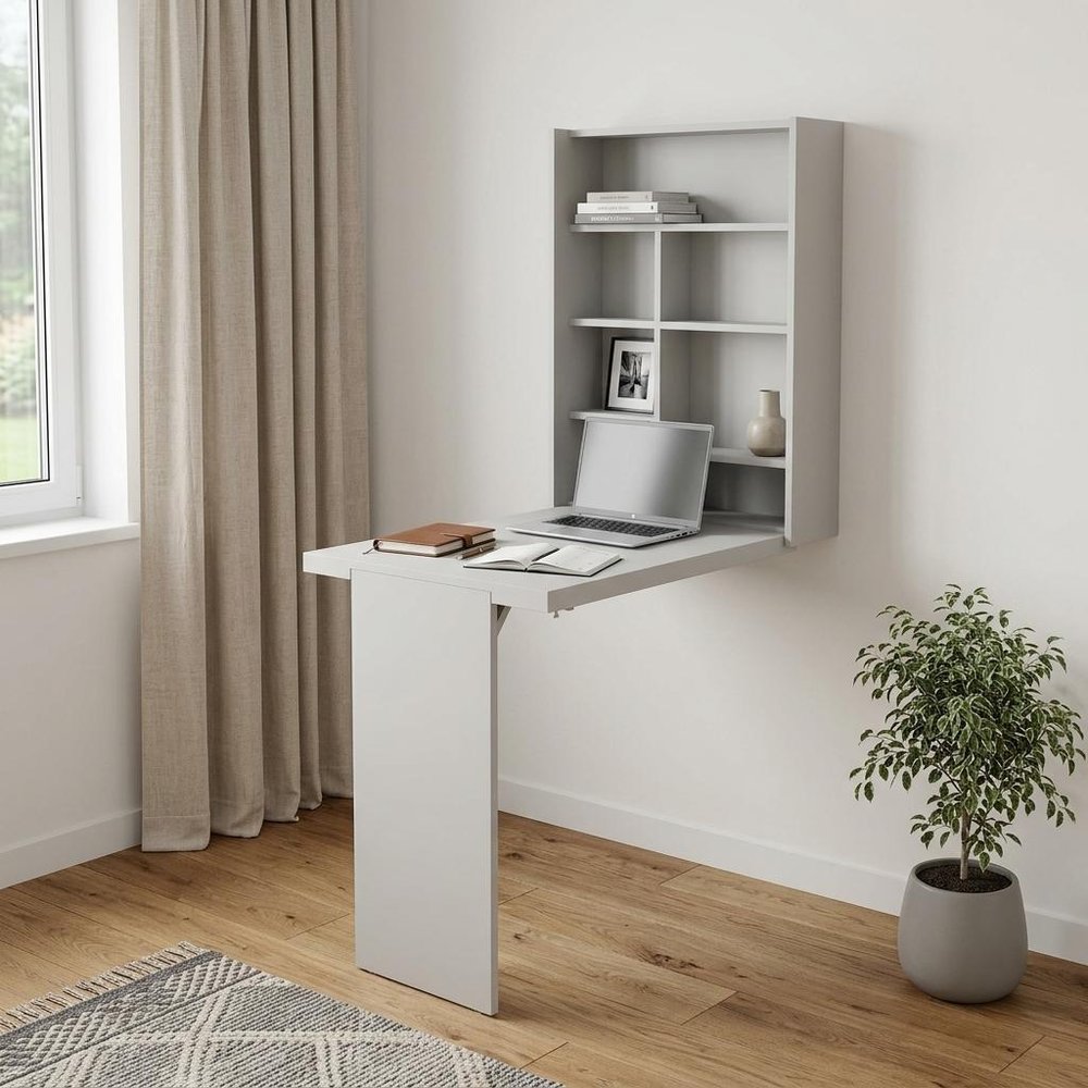24" White Wall Mounted Writing Desk HomeRoots