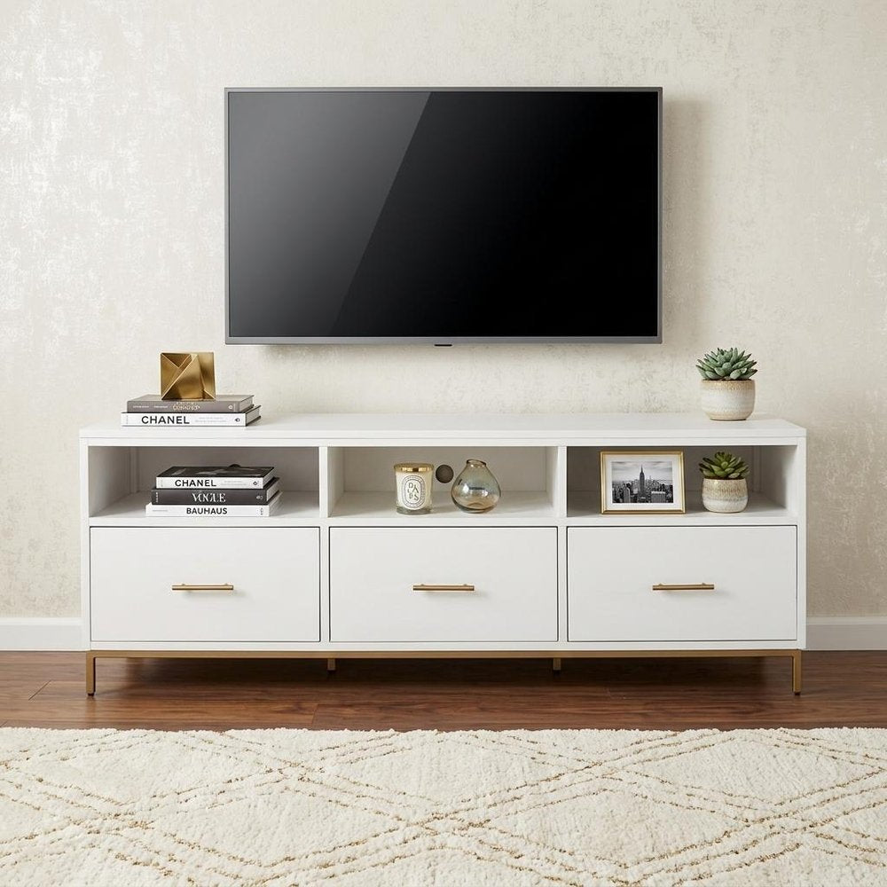 64" White Mahogany Solid Wood Open Shelving TV Stand HomeRoots