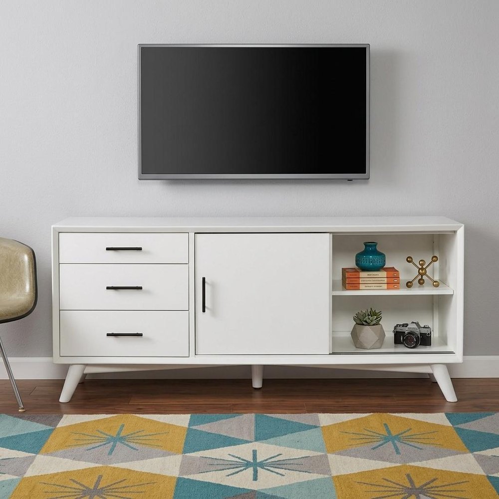 64" White Mahogany Solid Wood Enclosed and Open Storage TV Stand HomeRoots