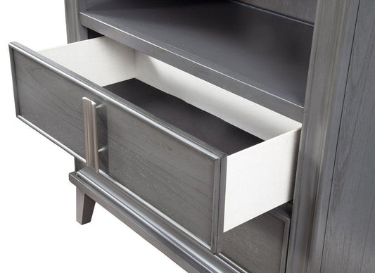 36" Gray Pine Poplar Solids With Mindy And Veneer Open Shelving TV Stand HomeRoots