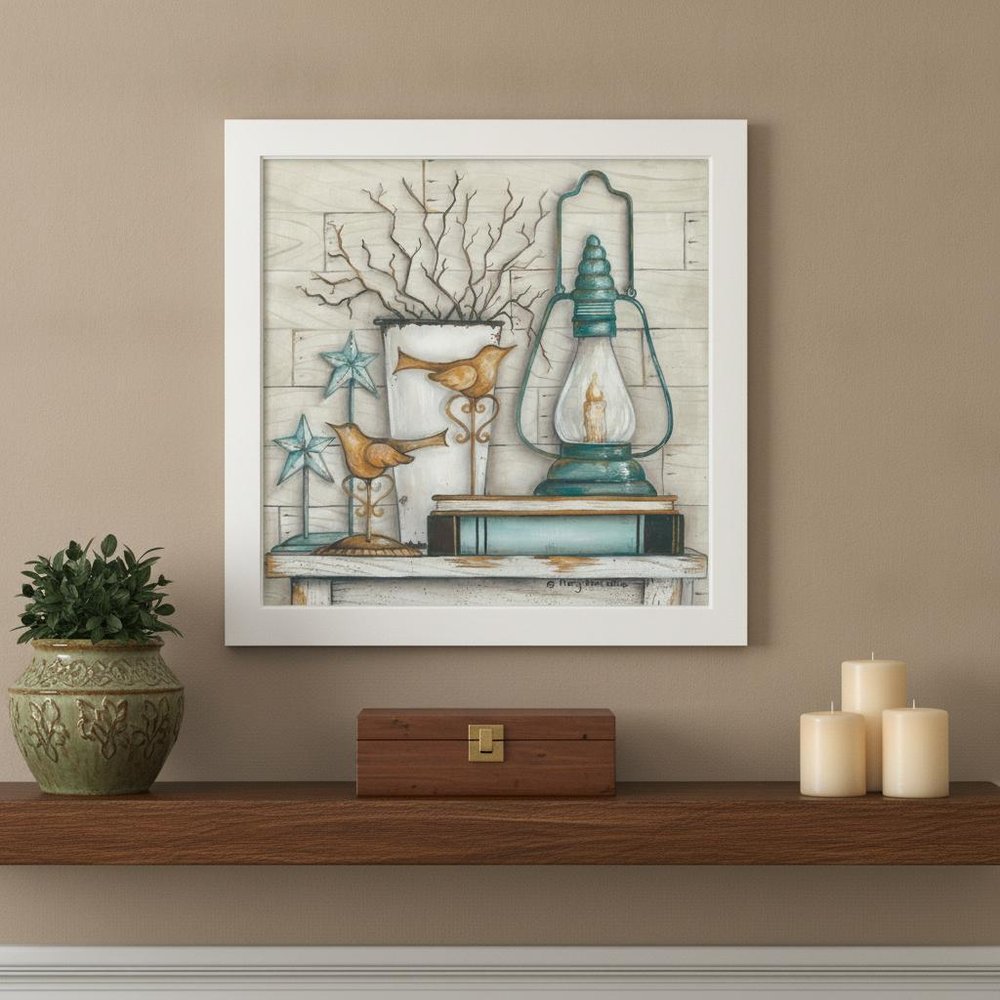 Lantern on Books 2 White Framed Print Wall Art HomeRoots