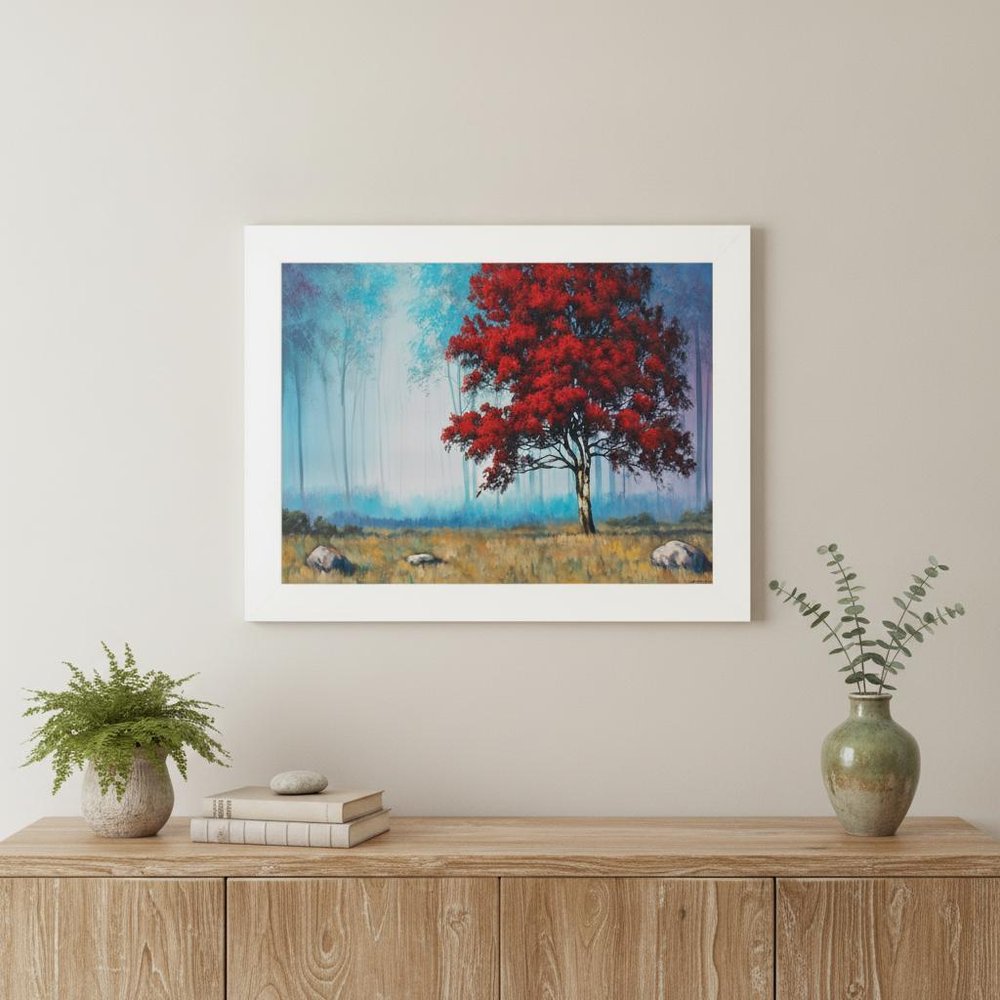 Red Tree 3 White Framed Print Wall Art HomeRoots