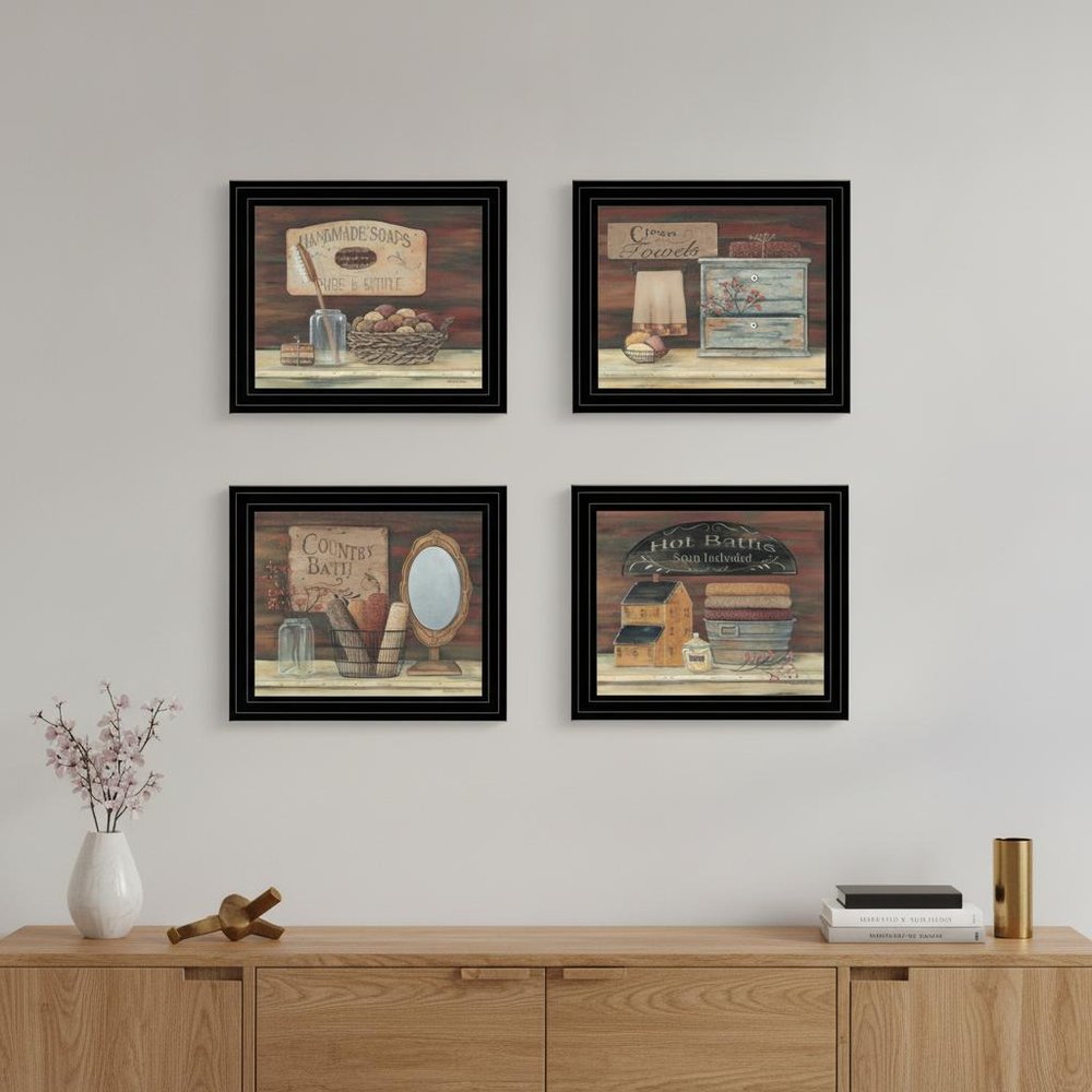 Set Of Four Bathroom COLLECTION I 2 Black Framed Print Bathroom Wall Art HomeRoots