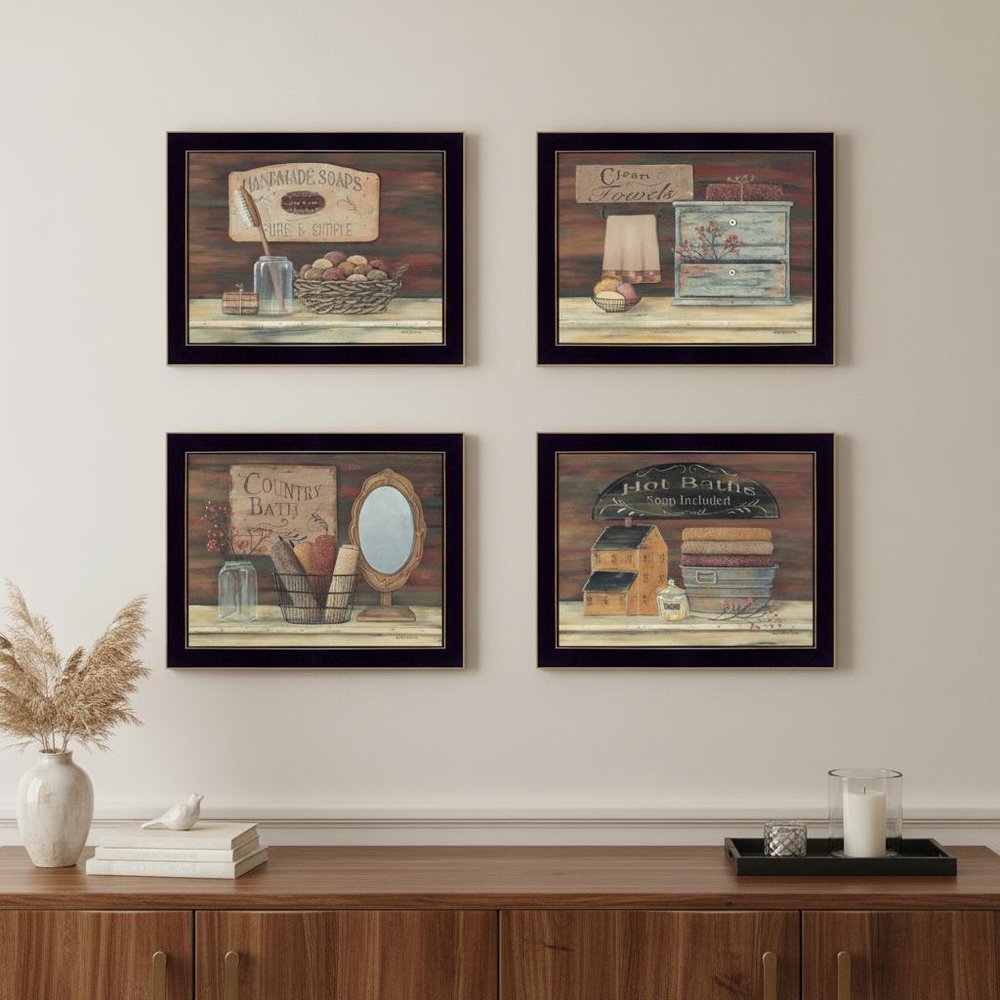 Set Of Four Bathroom COLLECTION I 3 Black Framed Print Bathroom Wall Art HomeRoots
