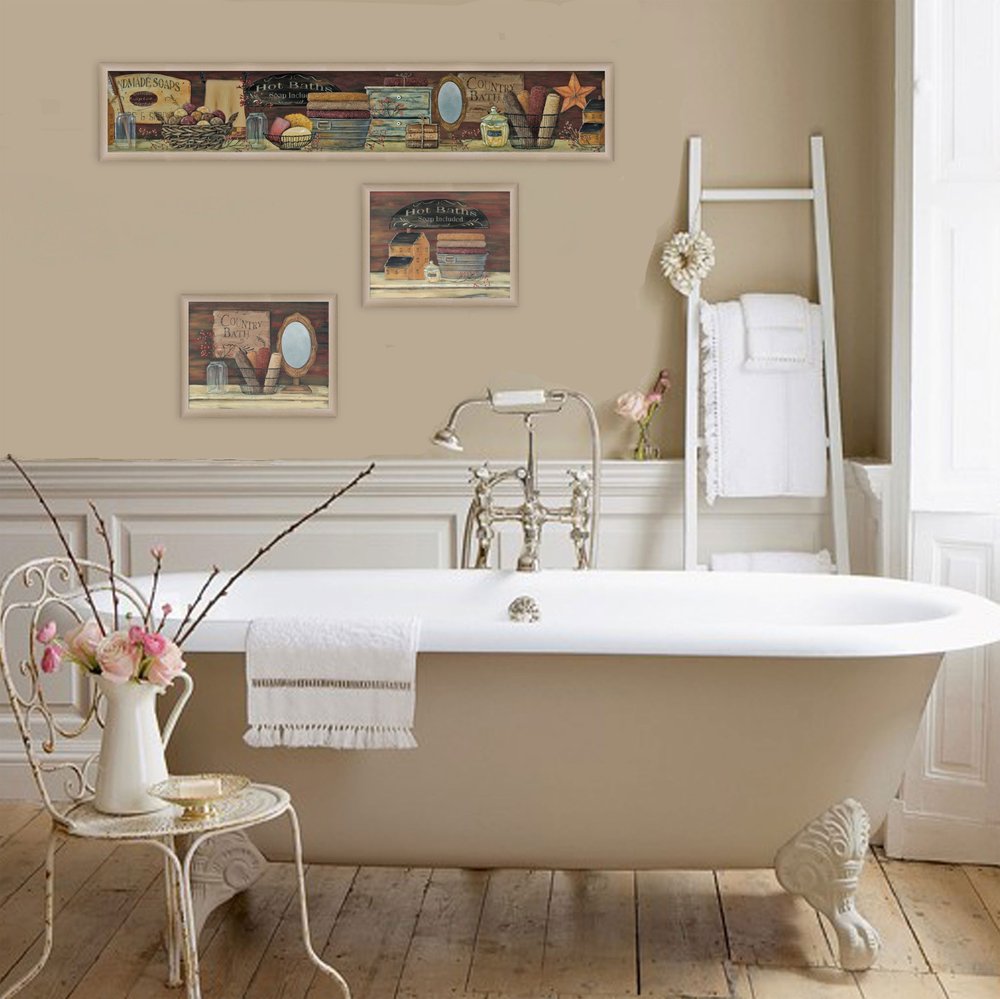 Set Of Three COUNTRY BATH II 4 Brown Framed Print Bathroom Wall Art HomeRoots