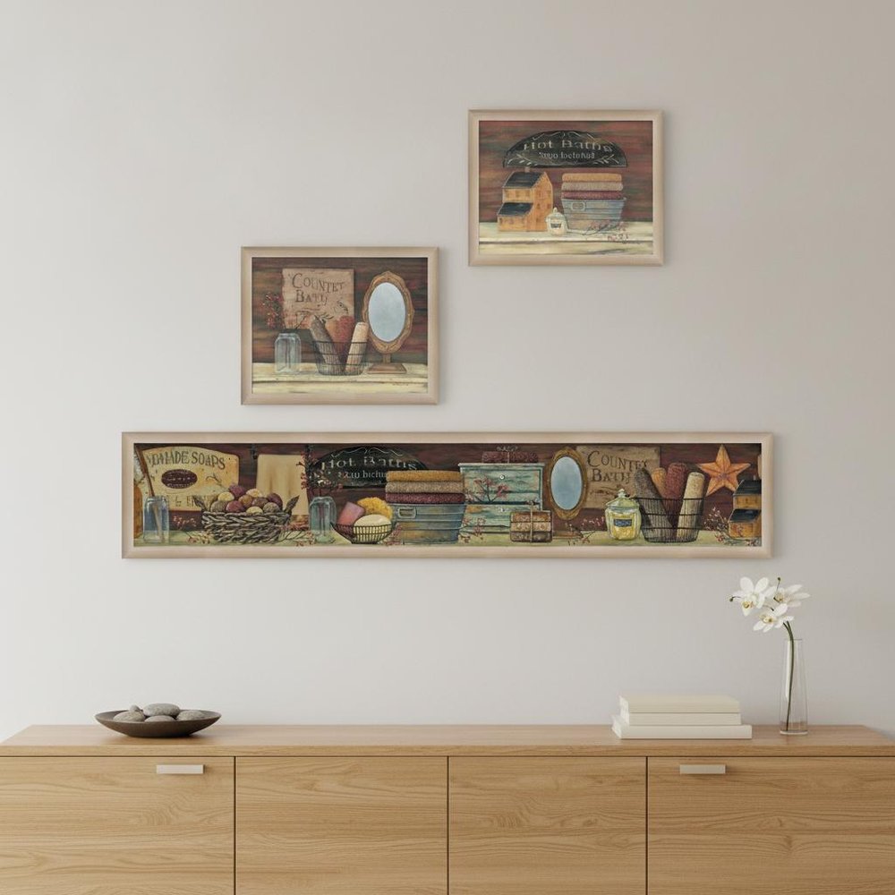 Set Of Three COUNTRY BATH II 4 Brown Framed Print Bathroom Wall Art HomeRoots