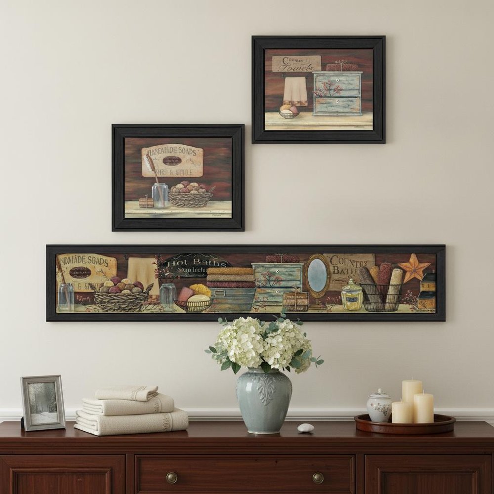 Set Of Three Country Bath II Collection 1 Black Framed Print Bathroom Wall Art HomeRoots