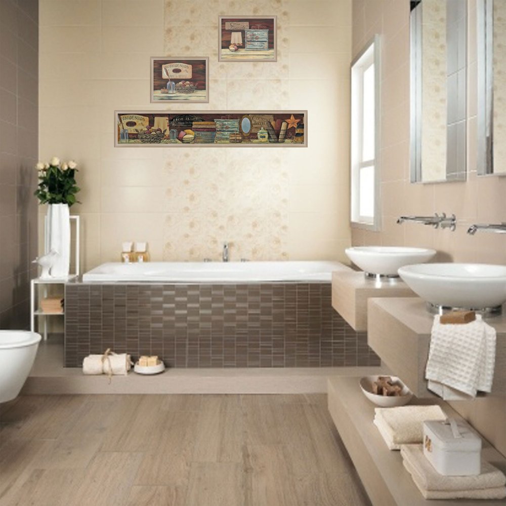 Set Of Three COUNTRY BATH II 7 Brown Framed Print Bathroom Wall Art HomeRoots