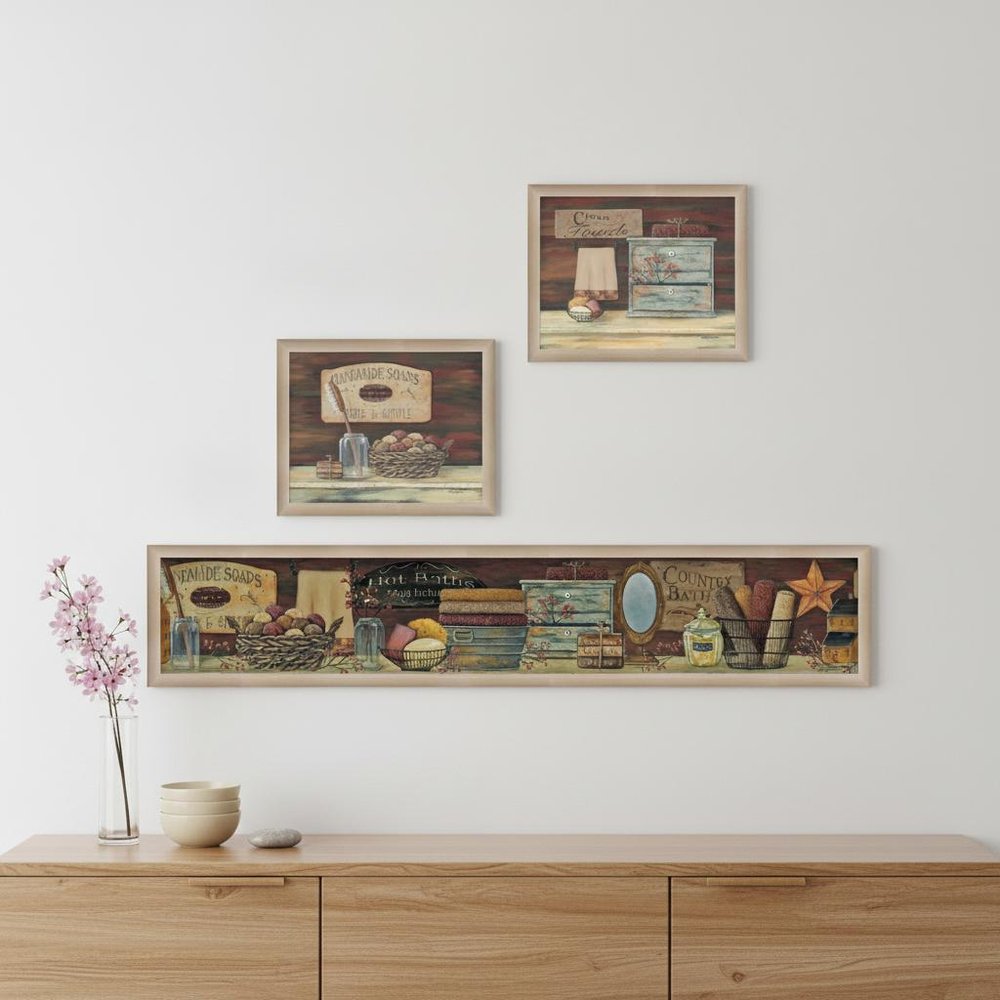 Set Of Three COUNTRY BATH II 7 Brown Framed Print Bathroom Wall Art HomeRoots