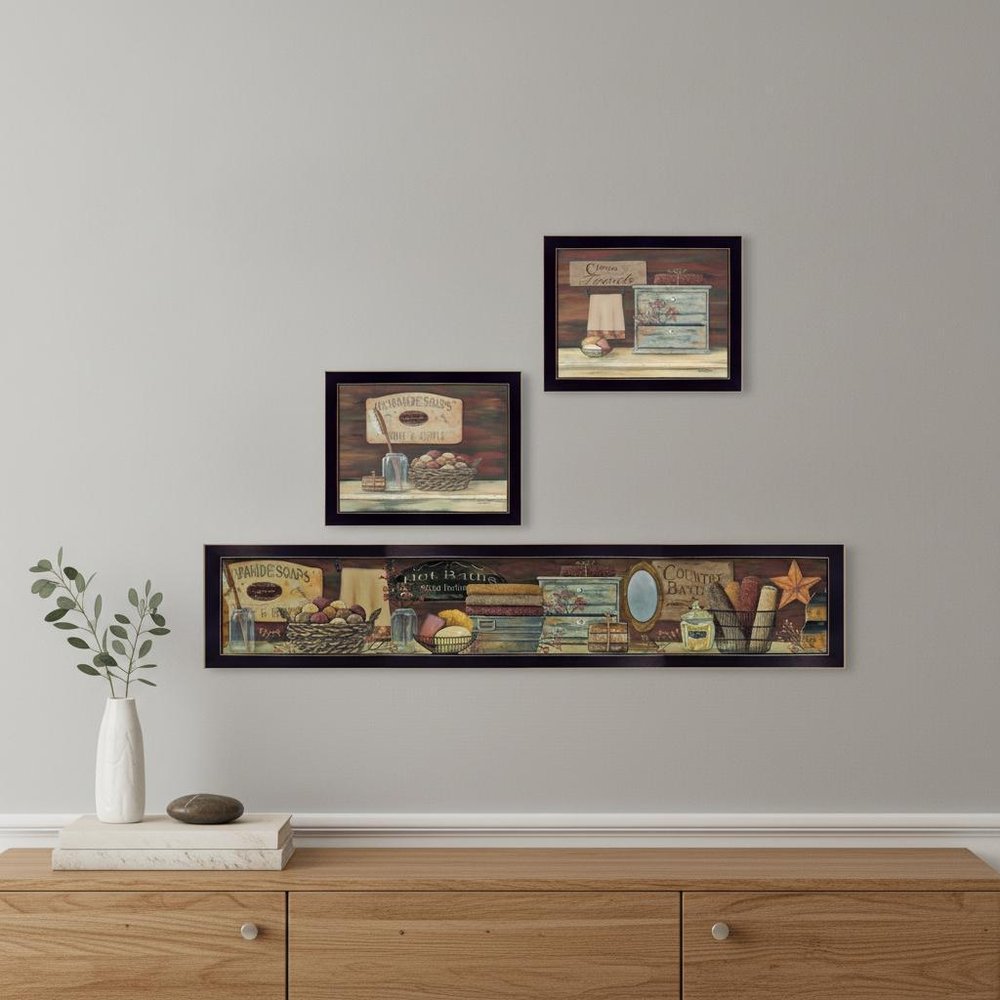 Set Of Three COUNTRY BATH II 9 Black Framed Print Bathroom Wall Art HomeRoots