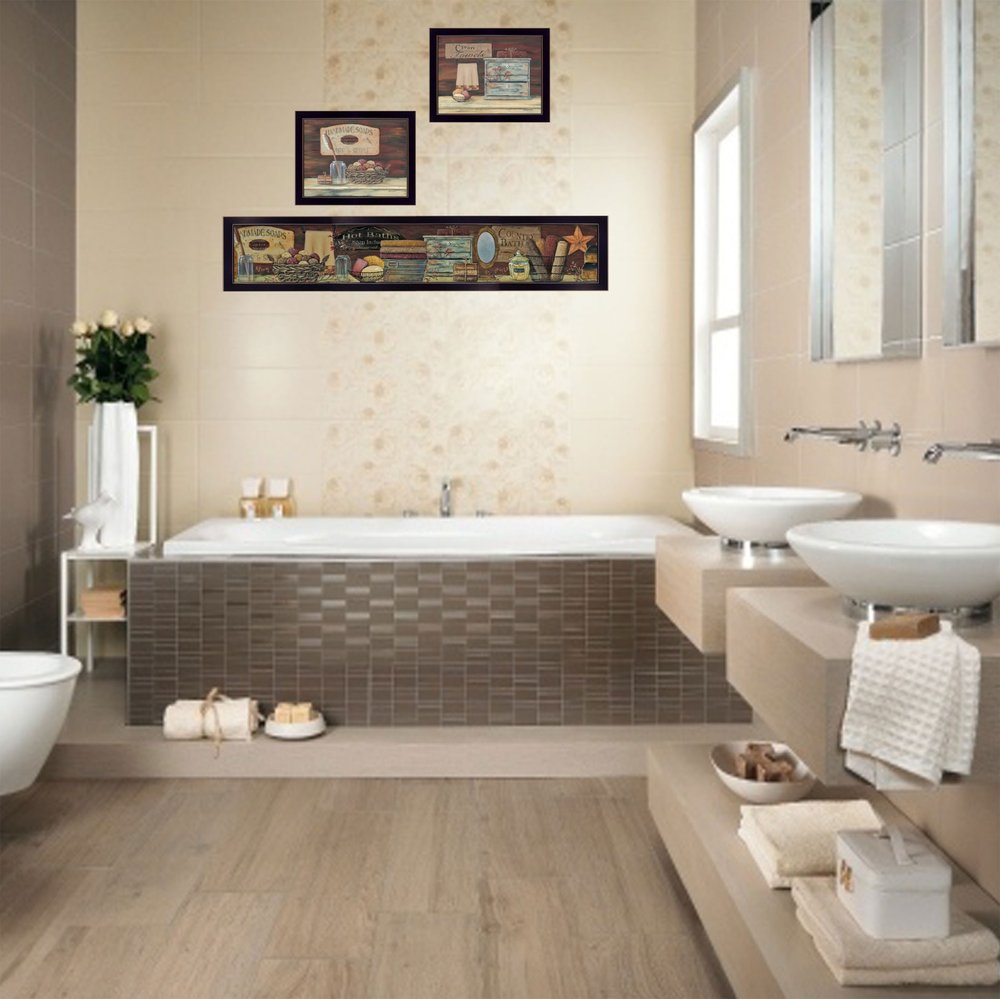 Set Of Three COUNTRY BATH 1 3 Black Framed Print Bathroom Wall Art HomeRoots