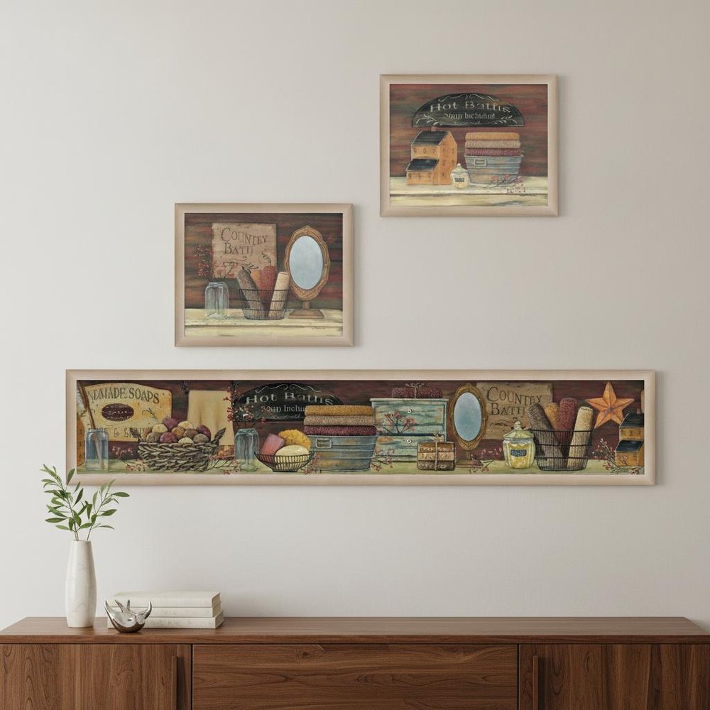 Set Of Three Country Bath II Collection 2 Brown Framed Print Bathroom Wall Art HomeRoots