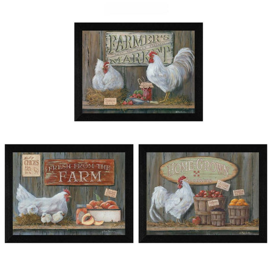 Set Of Three Farmers Market Black Framed Print Wall Art HomeRoots