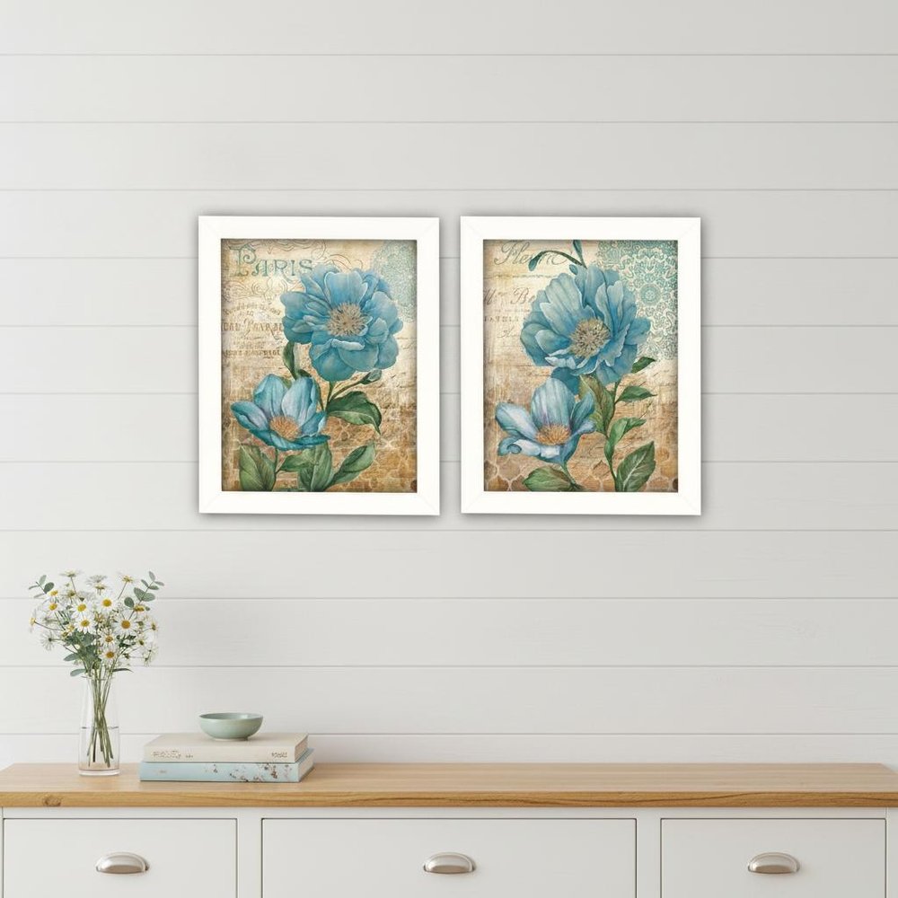 Set Of Two Paris Floral Postcard White Framed Print Wall Art HomeRoots