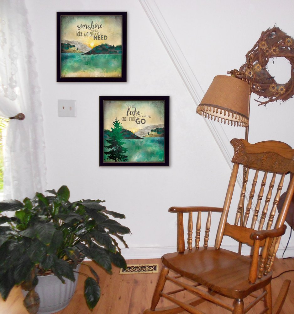 Set Of Two The Lake is Calling Black Framed Print Wall Art HomeRoots