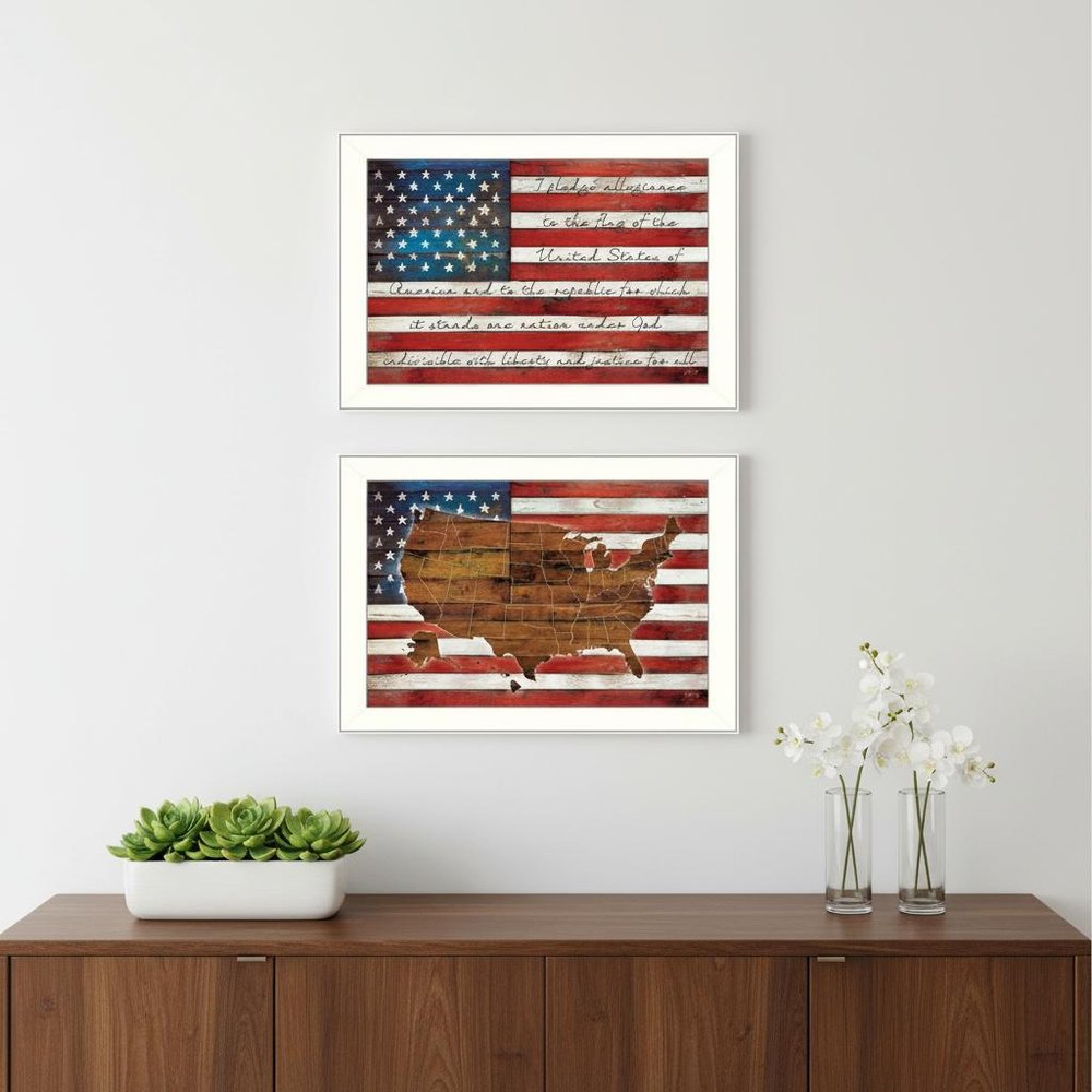 Set Of Two American Flags White Framed Print Wall Art HomeRoots