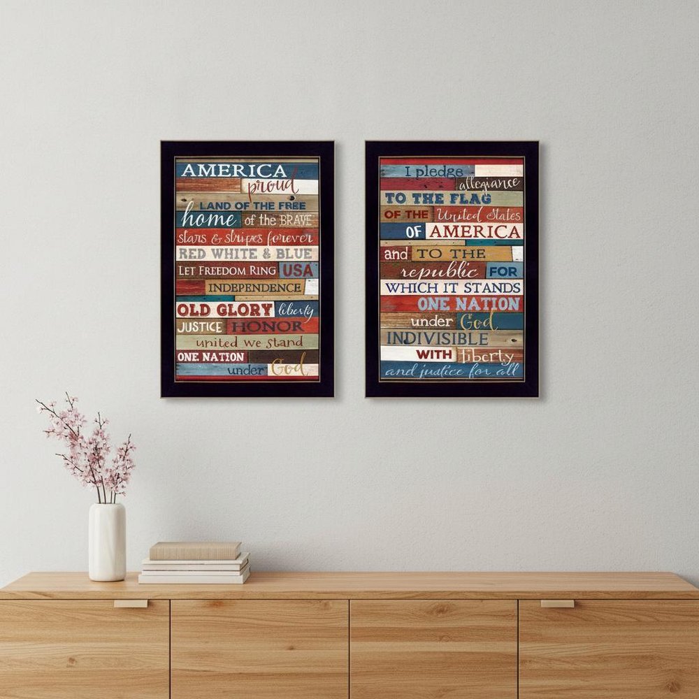 Set Of Two America Proud Faux Wood Plank Black Framed Print Wall Art HomeRoots