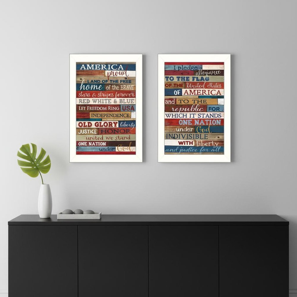 Set Of Two America Proud White Framed Print Wall Art HomeRoots