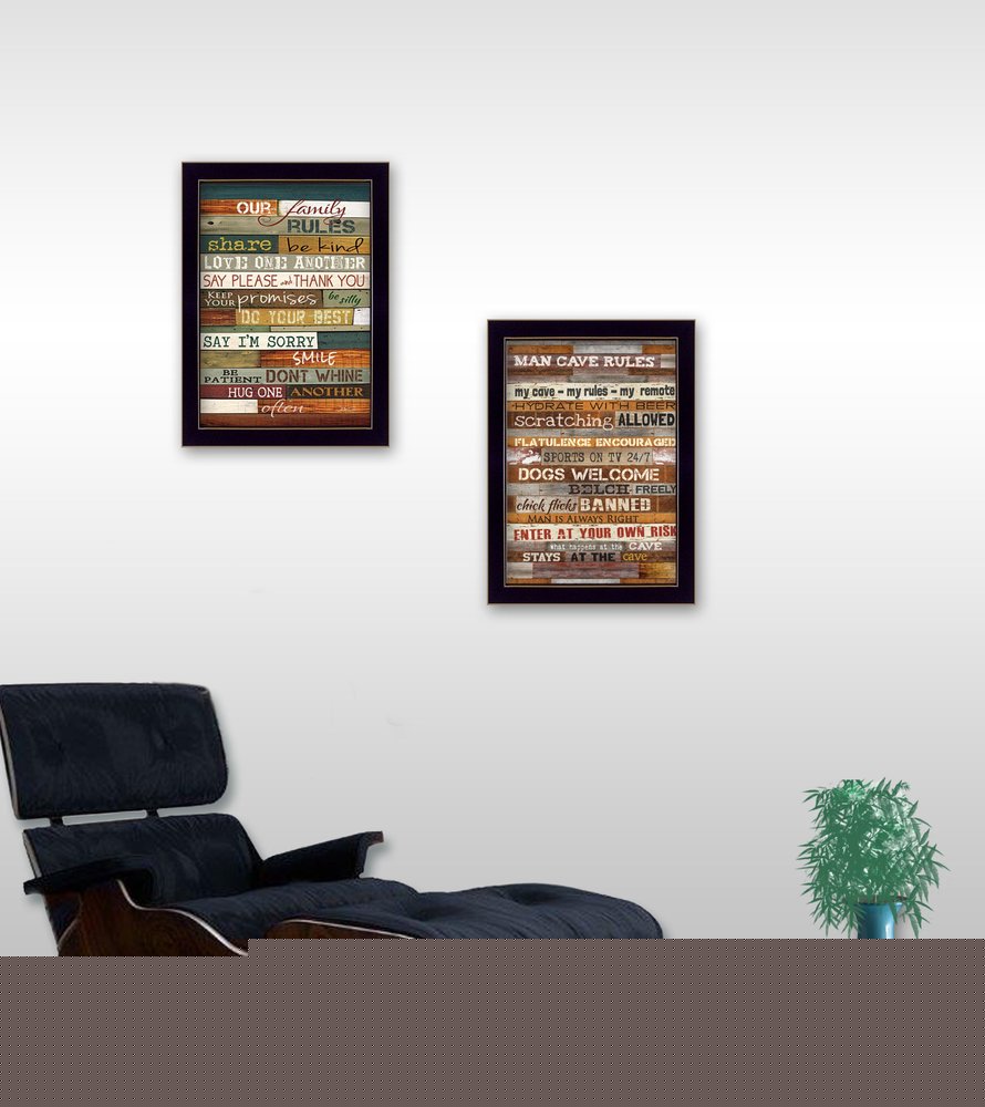 Set Of Two Family and Man Cave Rules 1 Black Framed Print Wall Art HomeRoots